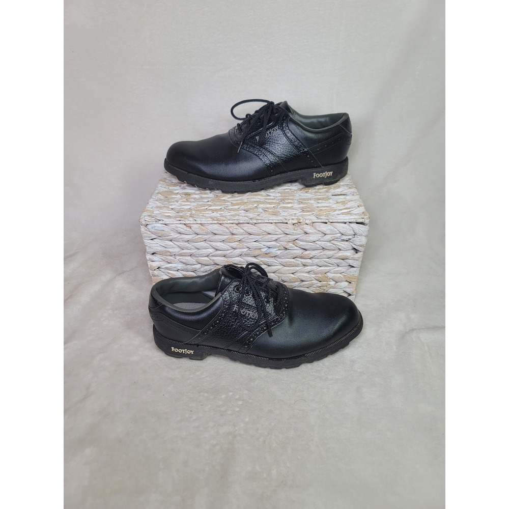FootJoy GreenJoys Mens Golf Black Saddle Oxford Shoes Soft Spikes Size 7.5 M